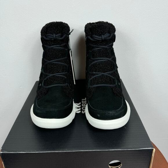 New Sorel Explorer Next Joan Cozy Boots in Black Suede/Faux Shearling Size 6.5 - Picture 2 of 8